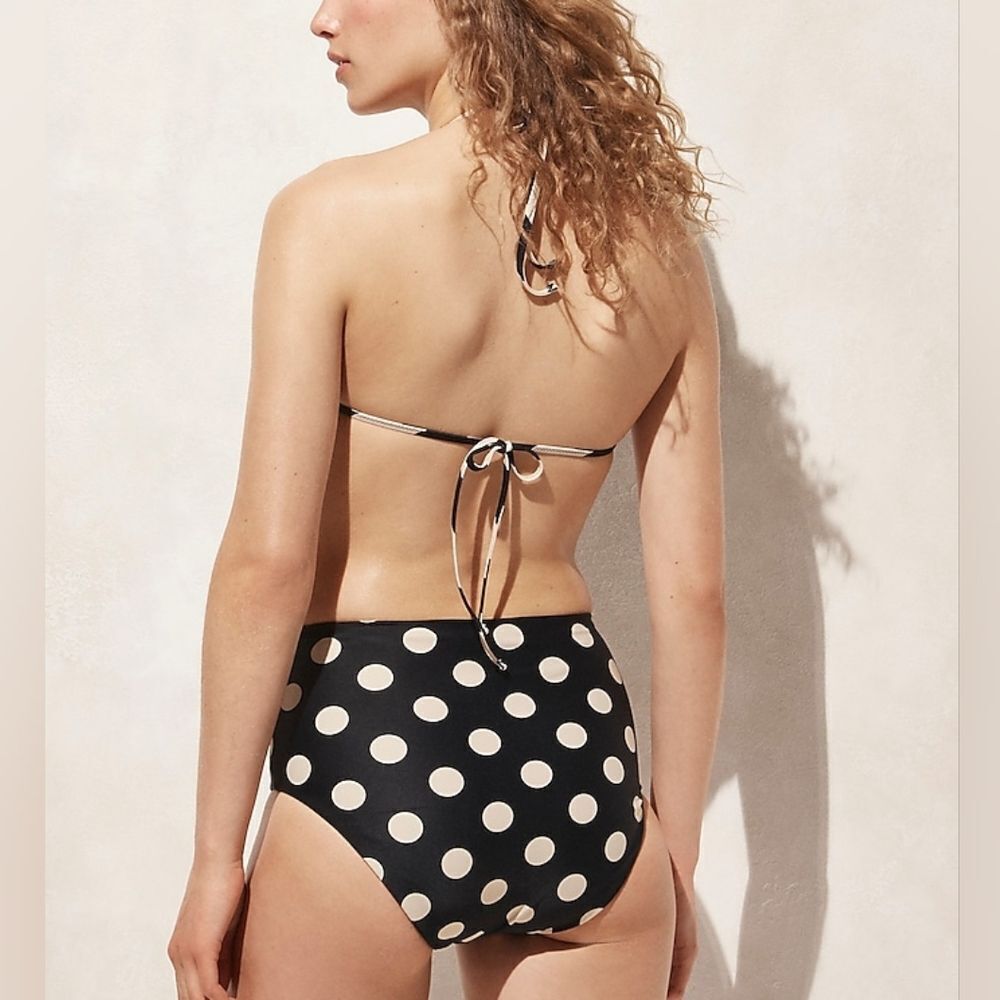 J.Crew High-rise full-coverage bikini bottom‎ in reversible dot-stripeprint Nwt